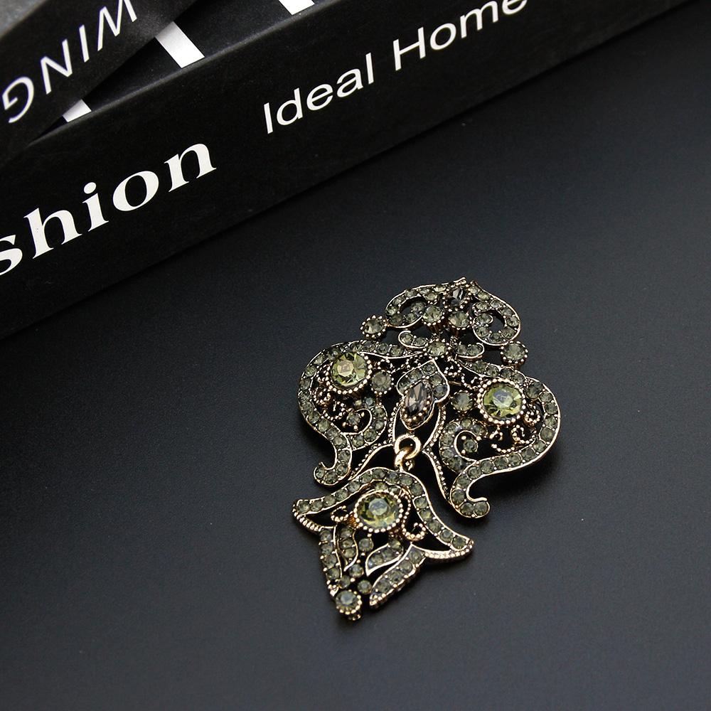 Винтажная брошь, богемная женская брошь, брошь цвета античного золота, свадебные украшения, серая булавка с хрустальным цветком