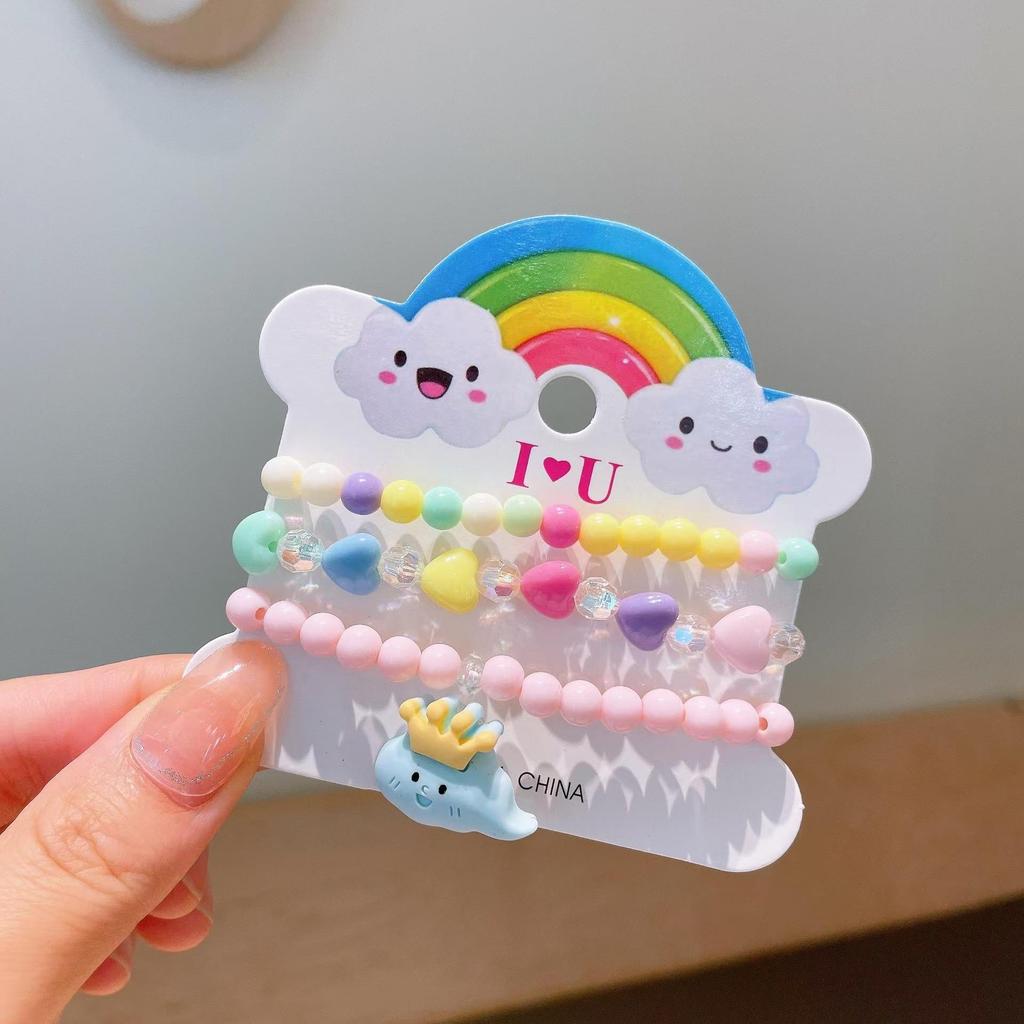 3pcs/set Colorful Acrylic Beaded Bracelet for Kids 3-12 - Rainbow Party Favors with Love Cloud Pendants Ideal Gifts