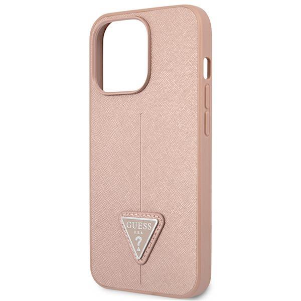 Etui do iPhone 14 Pro Guess Saffiano Cechy Logo Różowe