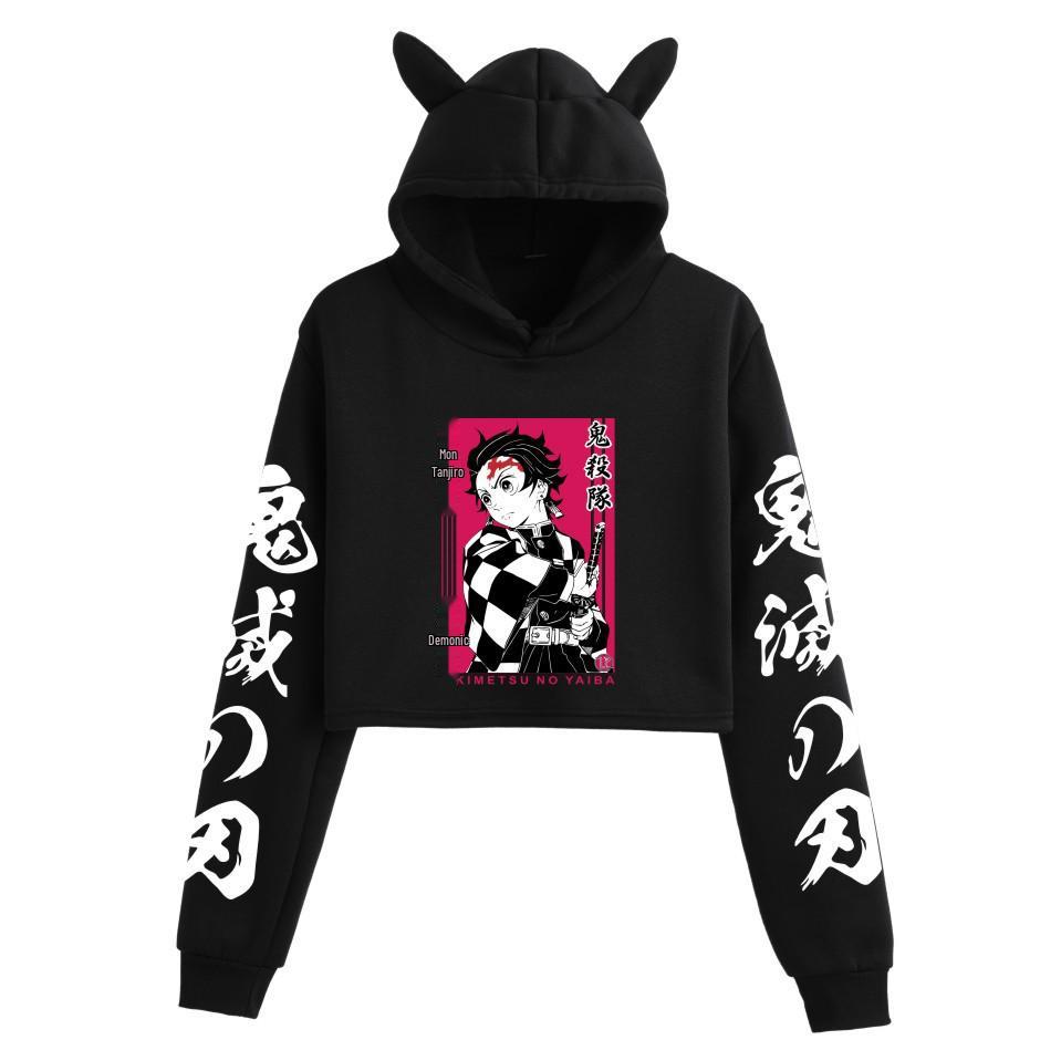 Demon Slayer Japanese Anime Cat-Themed Women's Two-Piece Crop Top & Shorts Set