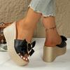 Fashion White Satin Bowknot Chunky Platyform Sandals for Women Fashion Chain Decor Wedge Heel Sandals Woman Thick Bottom Summer Slippers