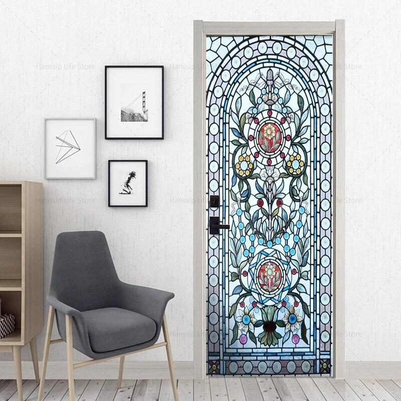3D Geometric Door Sticker Self-adhseive Vinyl Full Door Wrap Cover Stickers Modern Abstract Geometry Wall Art Mural Decorations