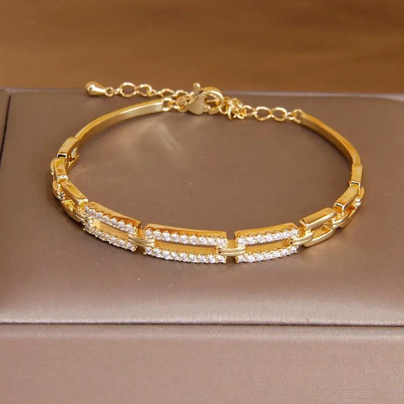 Korea&Japanese Delicate Double Layer Charm Bangles for Women Fashion Brand Jewelry Crystal Heart Bracelets Accessories