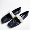 Fashion Cozy Ballet Flats Women Fashion Pleated Elastic Band Swan Pattern Design Mary Janes Shoes for Women Elegant Square Toe Loafers