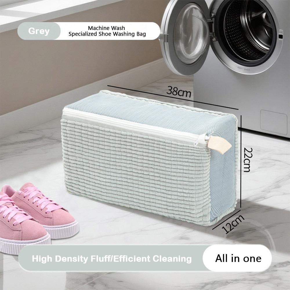 Fluffy Chenille Shoe Washing Bag Zipper Closure Shoes Cleaning Bag Washing Machine Bag Household