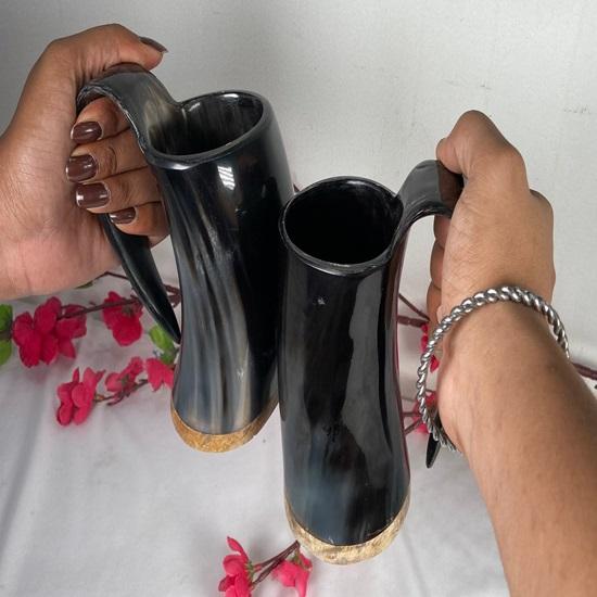 Set of 2 Viking Drinking Horn Mug Authentic Medieval Inspired Vessel with Food Safe Coating for Ale Beer, Mead, Wine Mug