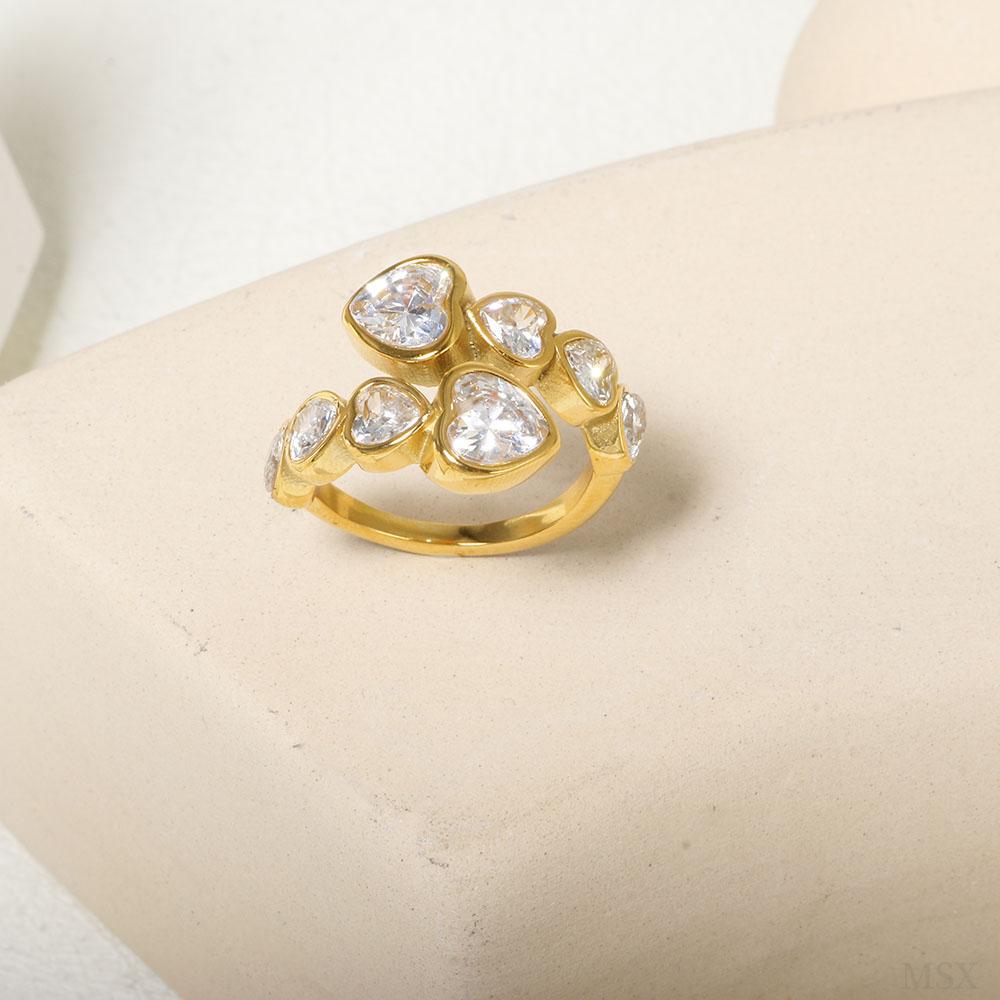 JOVO LOVE Кольца в форме сердца золотого цвета из нержавеющей стали с инкрустацией цирконием в шахматном порядке, регулируемые кольца на палец в стиле панк для женщин, вечерние