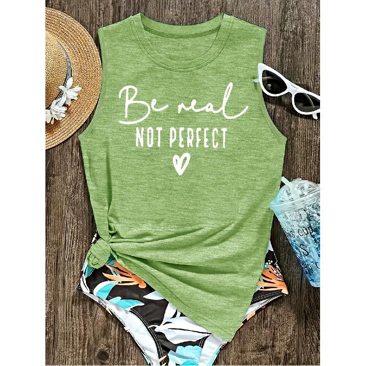 2026 New Be Your True Self Heart Print Round Neck Women Sleeveless Tank Top Soft Knit Versatile Comfortable Casual Summer Vest