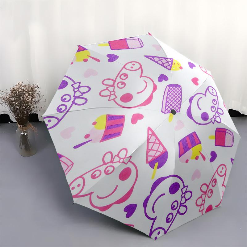1pc Peppa Pig Ice Cream Party Umbrella with Plastic Handle,Suitable for All Seasons Home Travel Outdoor UmbrellaFP004