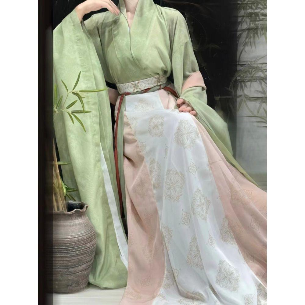 Женский повседневный костюм в стиле ханьфу с широкими рукавами и цельной юбкой в стиле китайской династии Вэй и Цзинь