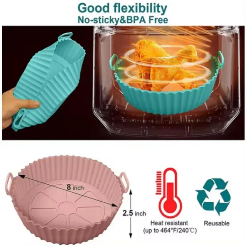 Air Fryer Silicone Basket Reusable Container Accessories Oven Tray Pizza Fried Chicken Baking Mold Protector Kitchen Tool
