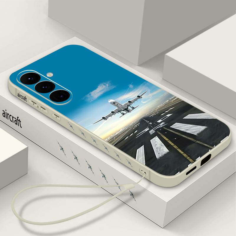 Airplane Collage Pattern Case For Samsung Galaxy S25 S24 Ultra S23 S22 Plus S21 FE A15 A16 A17 A26 A35 A36 A54 A55 A56 5G Lanyard Case Cover Funda