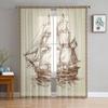 Sailing Ship Tulle Sheer Window Curtains For Living Room The Bedroom Modern Chiffon Voile Organza Curtains Decor Drapes