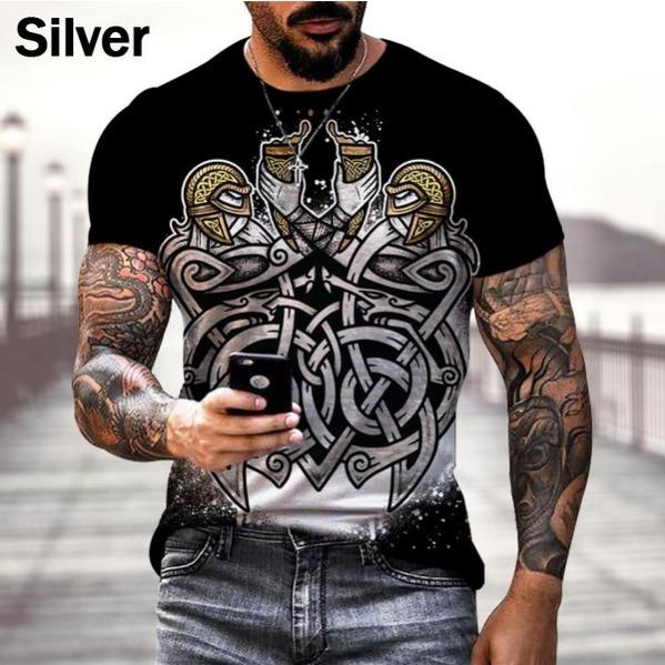 2025 Новая футболка с 3D-принтом Viking Tattoo, модная мужская уличная повседневная крутая футболка с круглым вырезом