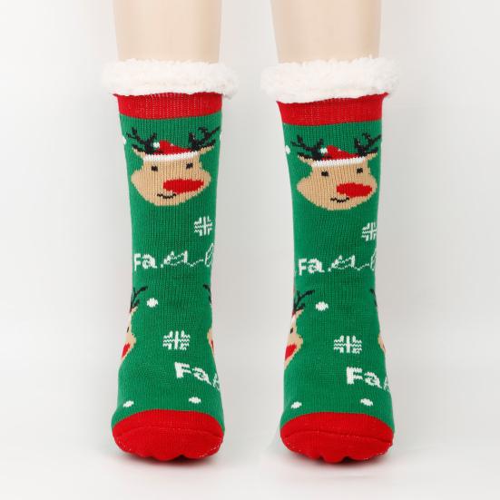 1 пара зимних носков с рисунком Санта-Клауса и лося, с плюшевой подкладкой, сохраняющих тепло, рождественские носки с высоким голенищем, гетры для ног, осенне-зимний подарок на праздник