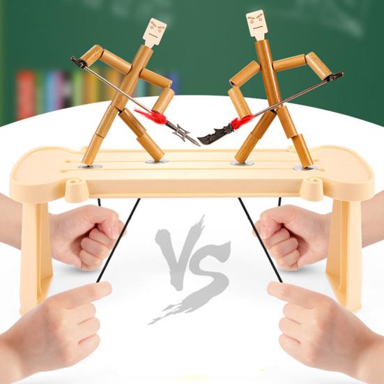 Bamboo Man Table Funny Toy with Weapon PK Battle Natural Bamboo Rope Controlled Fighter Board Game Funny