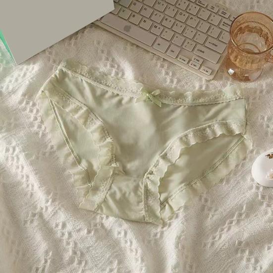 Women Panties Seamless Lace Bow Decor Soft Solid Color Elastic Thin High Waist Quick-drying Breathable Anti-septic Lady Underpants Briefs