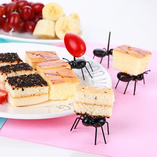 12Pcs Fruit Fork Food Grade Not Easily Broken Cartoon Ant Shape Food Stick Bento Fork Table Decor