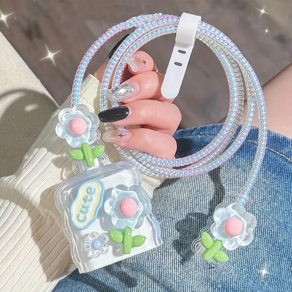 Applicable To Apple Data Cable Protective Cover Charger 18-20W Anti-breakage Winder Cute Flower Animal Advanced INS Style