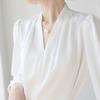 Модная новая осенняя женская блузка с длинным рукавом и V-образным вырезом для офисных леди, черная белая шифоновая рубашка, женские топы J741