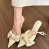 Весенние туфли Muller с заостренным носком и тонким каблуком, эластичной резинкой и бантом, элегантные босоножки на высоком каблуке, женская обувь