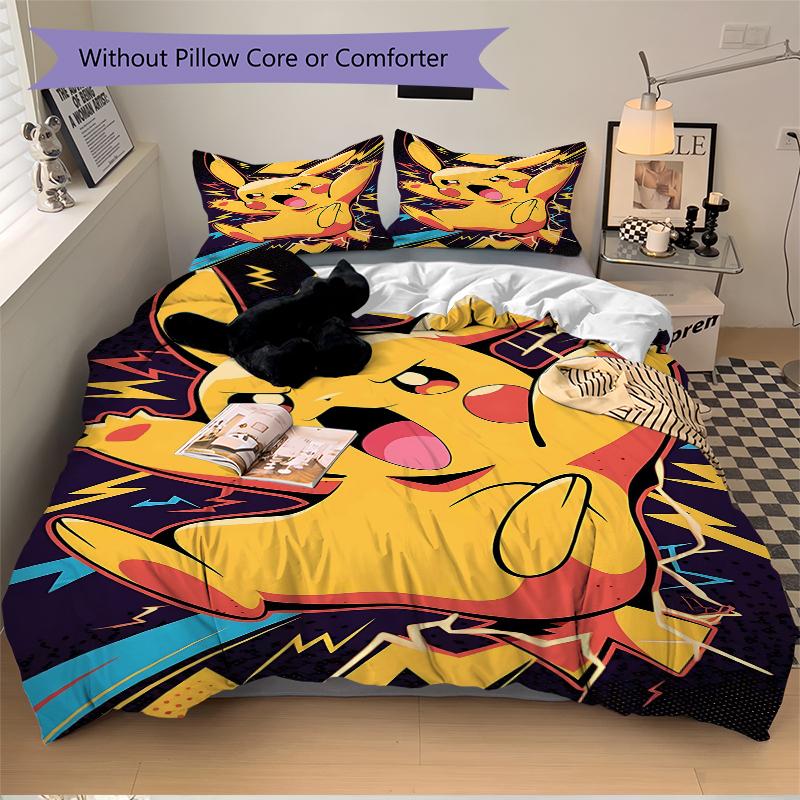 3Pcs Pikachu Energy Burst Bedding Set Quilt Cover Pillowcase Home Christmas Xmas Halloween Gift 1 Duvet Cover 2 Pillowcase M929193