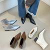 Французские остроносые короткие ботинки женские ботинки 2025 осень и зима новые толстый каблук эластичные тонкие ботинки серебристые тонкие модные ботинки