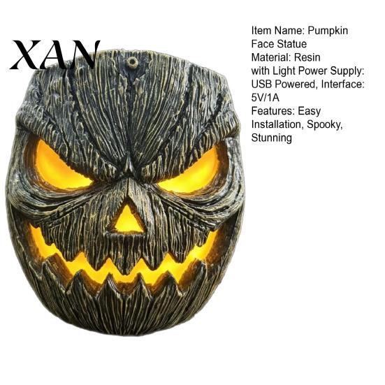 Festive Halloween Mask Pumpkin Face Figurine, Wall Mounted Tree Statue, Porch Light Cover Spooky Resin Hugger for Outdoor Yard, Decor Decoration