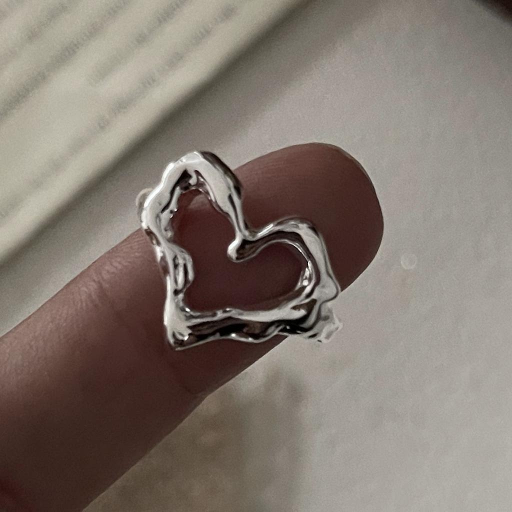 925 Sterling Silver Rings for Women Couple Minimalist Handmade Simple Hollow Heart Ring Party Jewelry Gift Prevent Allergy