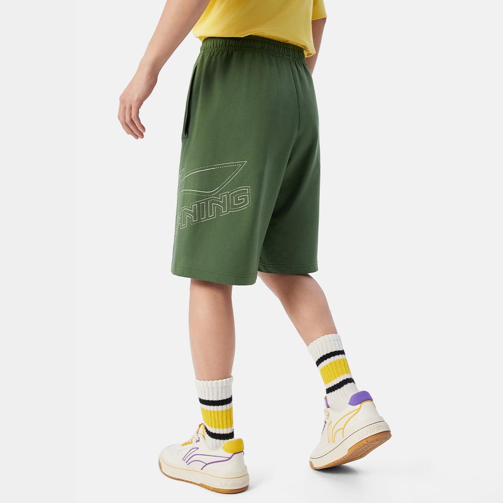 Li Ning Серия Life Спорт Минималистичные Однотонные Эластичные с Буквами Повседневные Шорты Мужские шорты Темно-Дико-Зеленый AKSV529-3