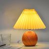 Nordic Table Lamps Ceramics Desk Lights Korean Rattan Bedside Night Light Pleated Lampshade Living Room Home Japanese Lighting