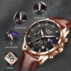 LIGE Men Watch Fashion Casual Luminous Waterproof Chronograph Leather Strap Quartz Watch