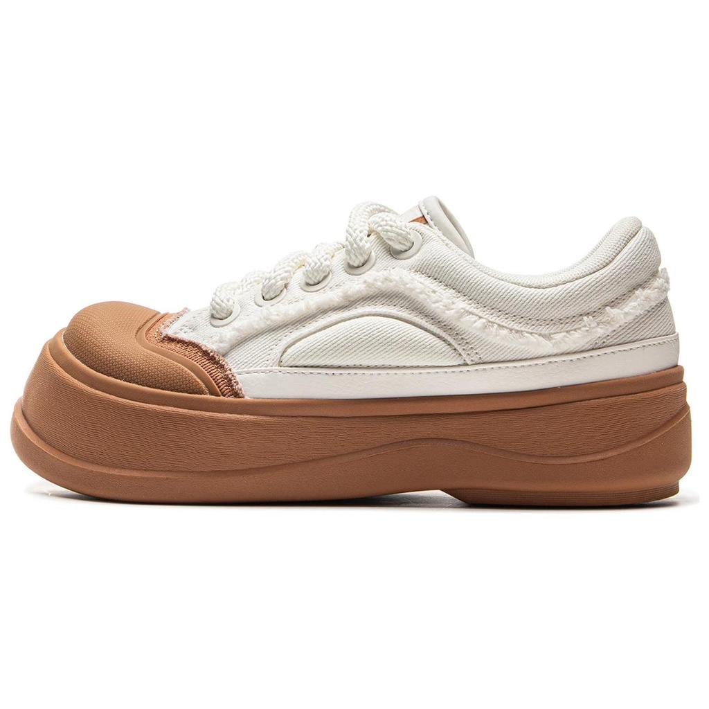 Li-Ning Honey Thick Sole Platform Sneakers Classic Comfortable Trendy Non-Slip Wear-Resistant Low-Top Women Sneakers White Brown AGCV096-1