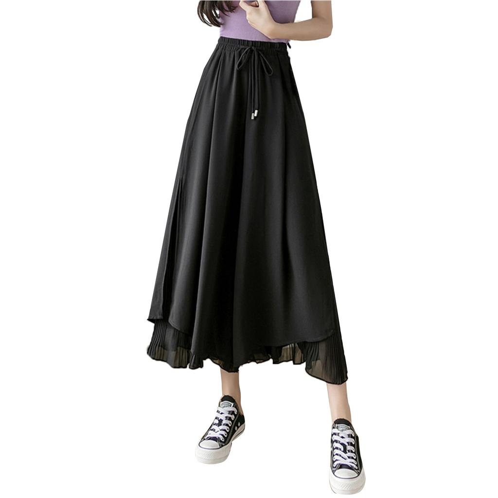 Women's Summer High-waist Culottes Loose Drape And Elegant Nine-point Pleated Wide-leg Culottes