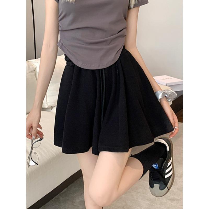 Drawstring Sports Shorts Women's Summer Elastic Waist Sag Loose Look Slim Everything with A Line Casual Wide Leg Skirt Pants