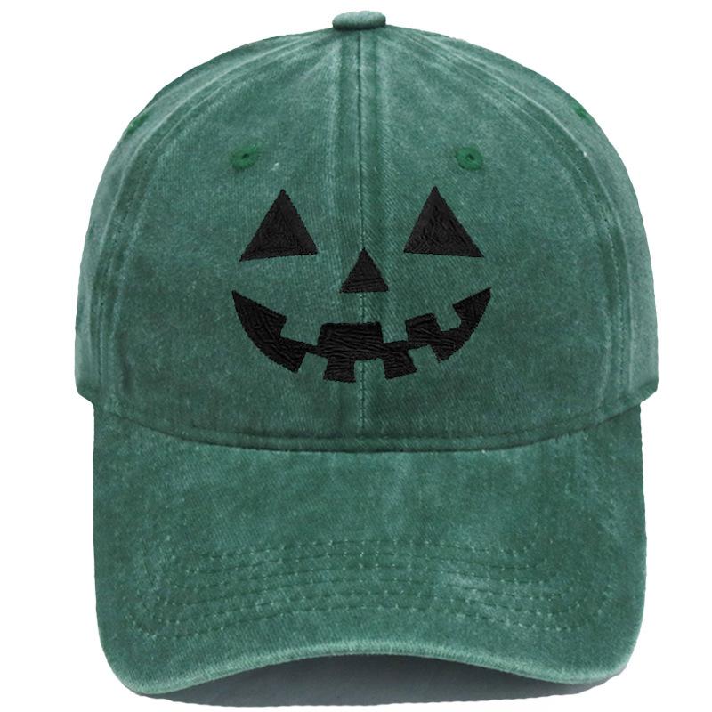 Halloween Pumpkin Smiley Face Embroidery Washed Distressed Baseball Cap Personalized Casual Hat for Men and Women