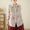 Pink Autumn Cotton Linen Cardigan Women's Loose Single Breasted Artistic Long Sleeved Shirt Blouses & Shirts
