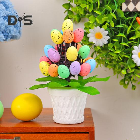 Easter Egg Ornament Easter Egg Bonsai Tree Low Maintenance Artificial Eggs Plants Desktop Easter Decoration Multicolor Potted Easter Ornament