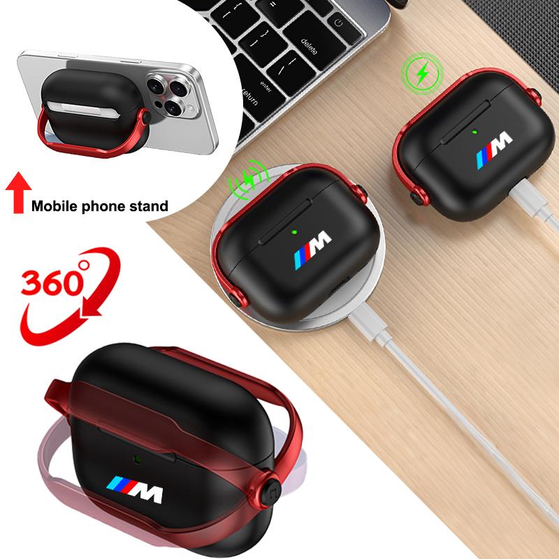For BMW M Power M3 M4 M5 M6 M7 M8 360° Adjustable Wireless Bluetooth Earphone Case Air pods 1/2/3/4 Pro2 Soft Cover Key Case