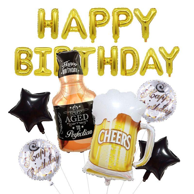 Beer-themed Aluminum Film Balloon Set, Birthday Party Aluminum Film Balloon Beer Bubble Wine Glass Bottle, Five-pointed Star Party Combination Set