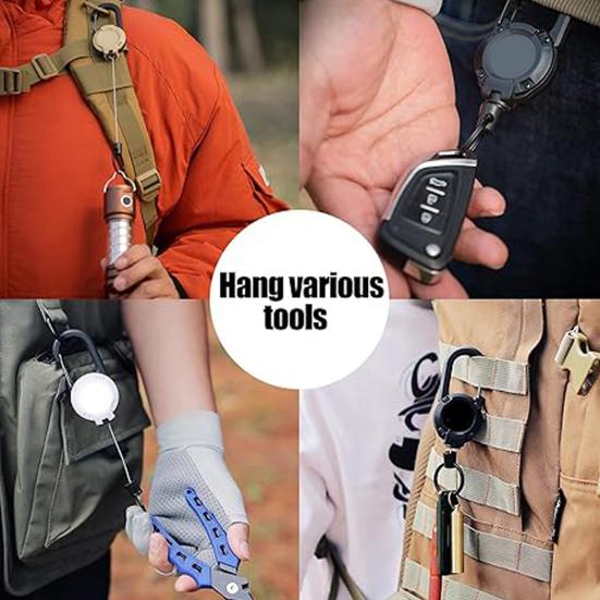 1/8Pcs Retractable Keychain with Steel Wire Rope Carabiner Badge Reel Holder Clip Key Ring Heavy Duty Outdoor Camping Climbing Anti-lost Buckle
