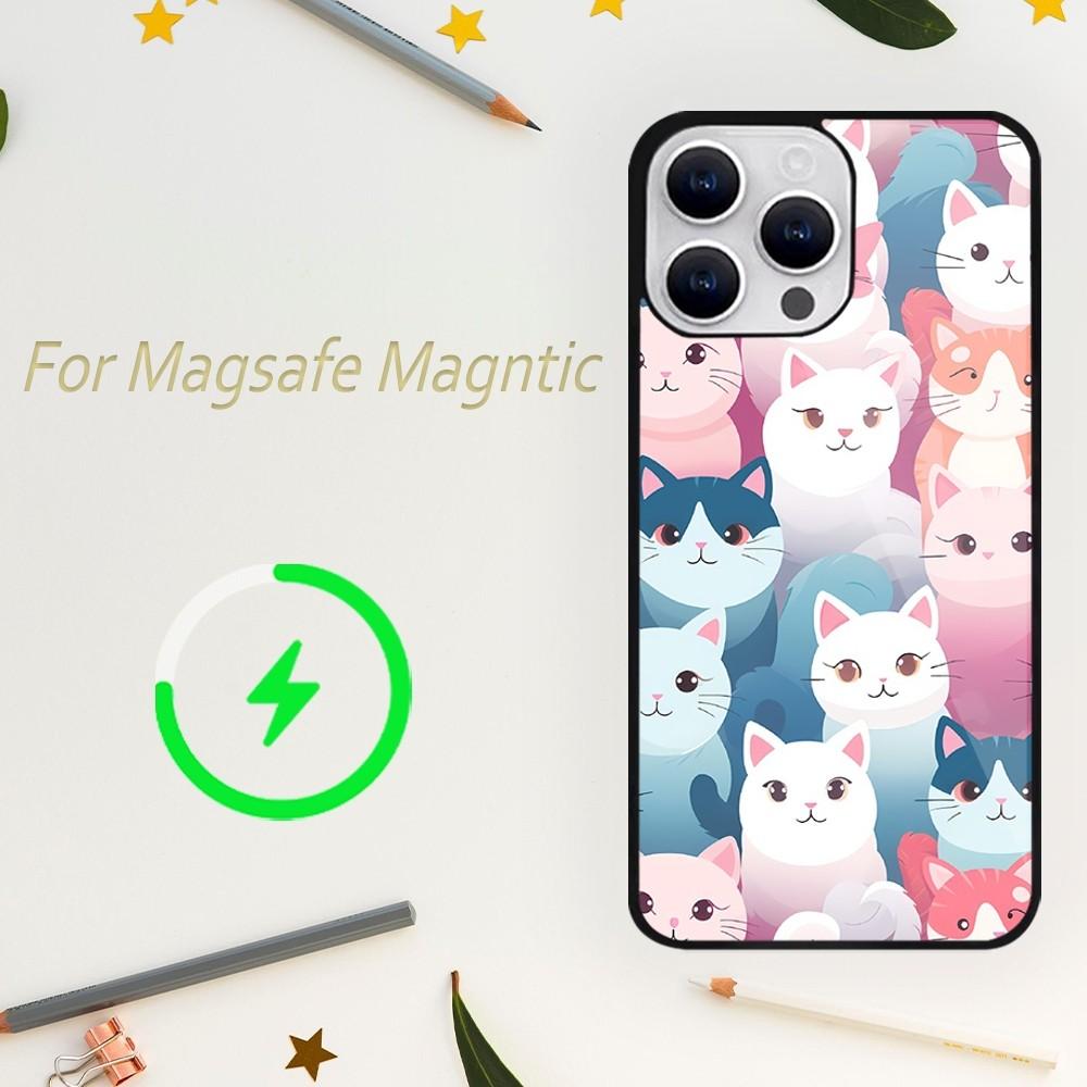 Милый чехол для телефона с изображением кота для iPhone 15 14 13 12 11 Plus Pro Max Magsafe с магнитной беспроводной зарядкой