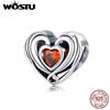 WOSTU Аутентичные бусины из стерлингового серебра 925 пробы в форме сердца, красные подвески с фианитом, подходят для оригинального браслета, подвески, ювелирные изделия
