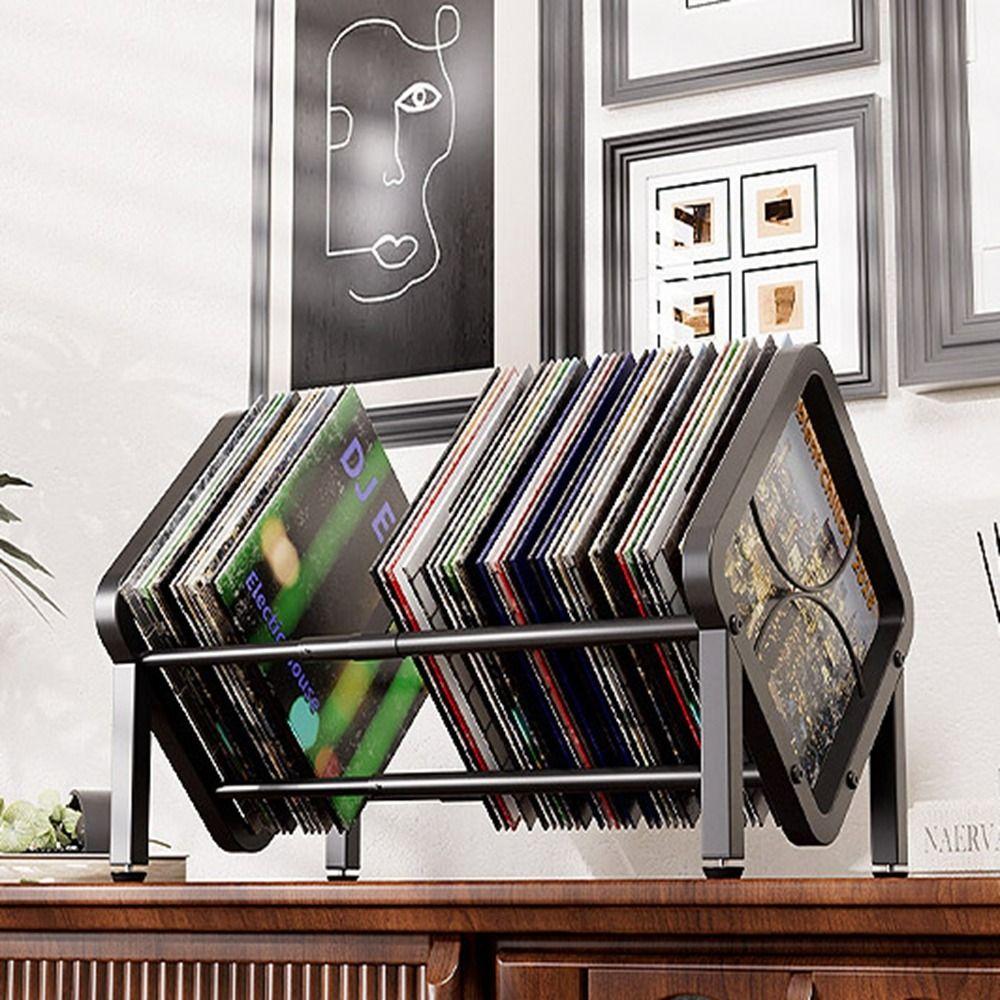 Black Vinyl Record Holder Carbon Steel Single Tier Record Holder Durable CD Record Display Studio