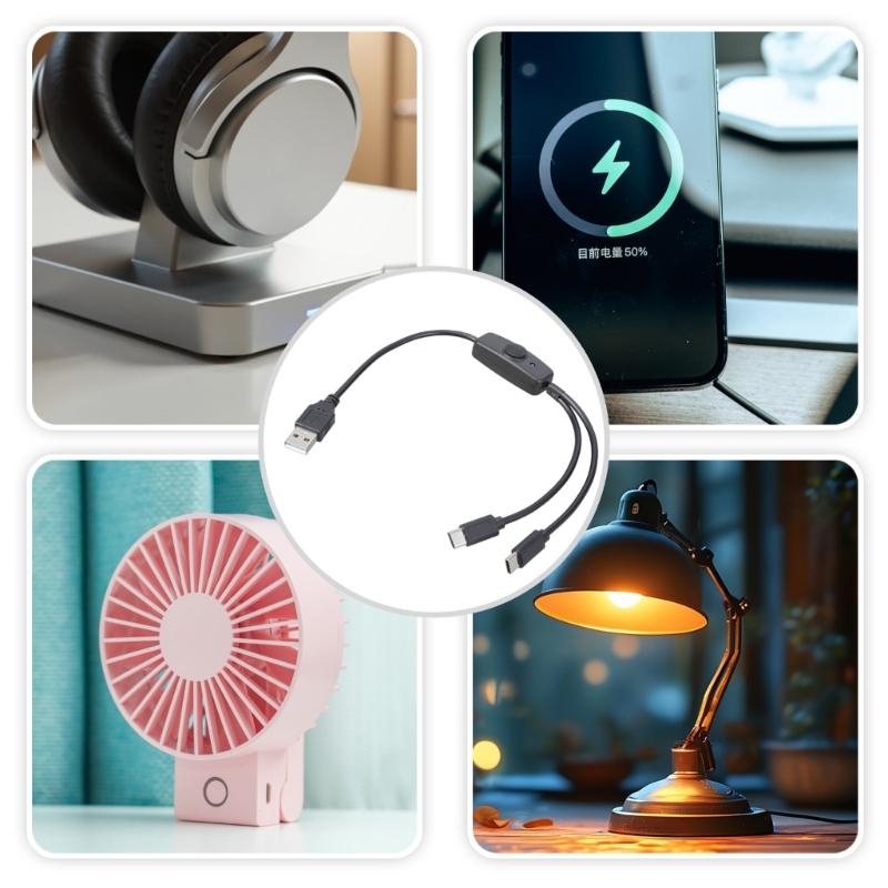 Double USB C Splitter Charge Cable Power 2 USB C Devices Multi USB Type C USB To Double Type C Charger Cable with Switches