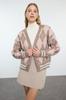 Women's Elegance Style Cardigan Mink Soft Textured Arugula Pattern Knitwear Cardigan