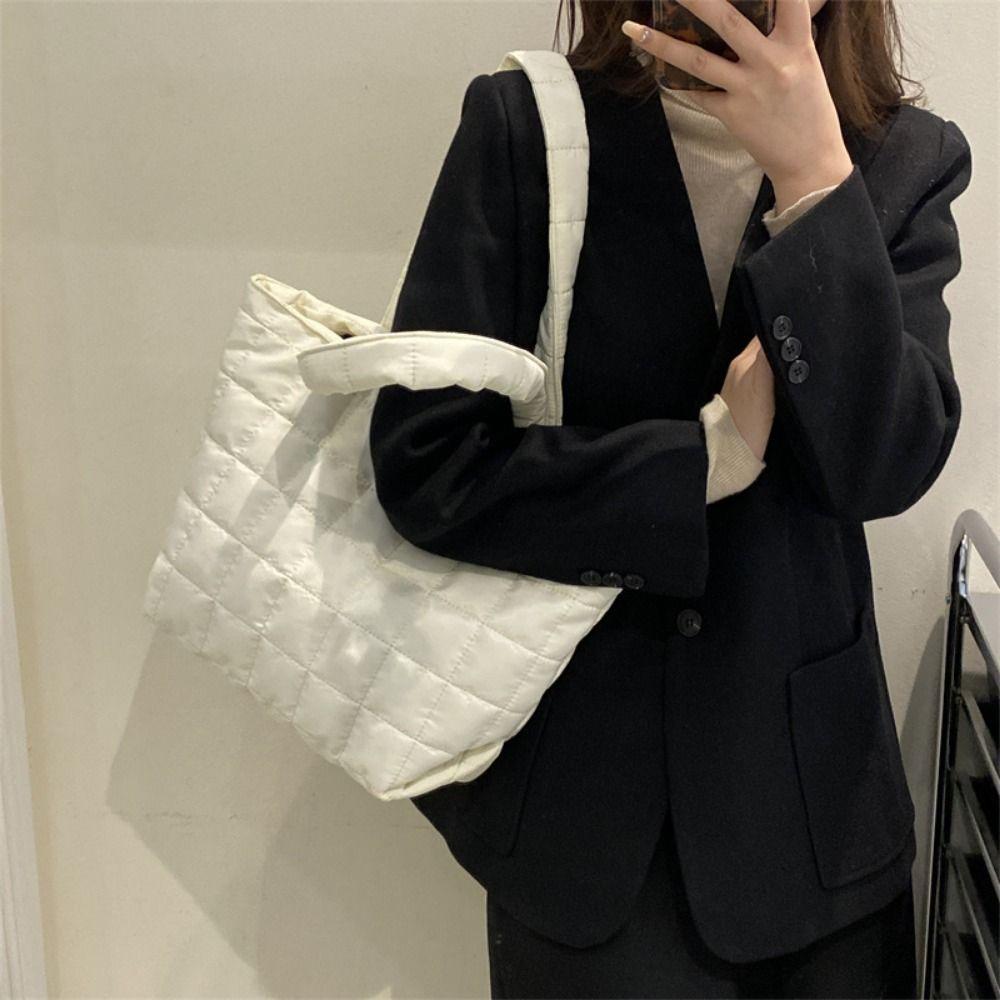 Однотонная стеганая сумка через плечо, стеганая сумка-тоут в клетку, модная трендовая сумка-тоут для женщин