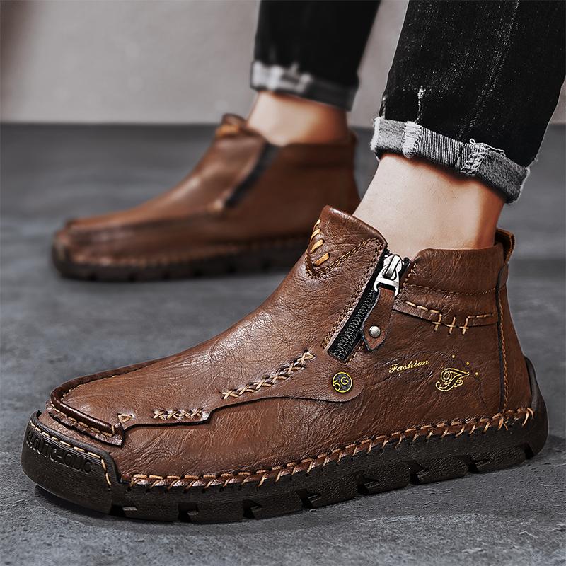 Мужская кожаная повседневная обувь больших размеров 39-48. Туфли с высоким берцем ручной работы. Повседневная обувь осень-зима.