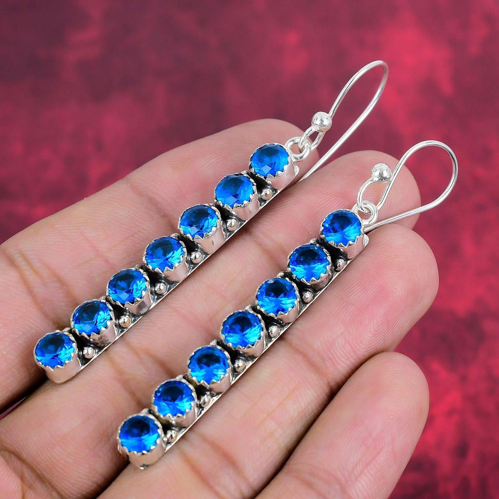 Серьги с голубым топазом, ювелирные изделия из цельного серебра 925 пробы с драгоценными камнями, серьги ручной работы, на День благодарения