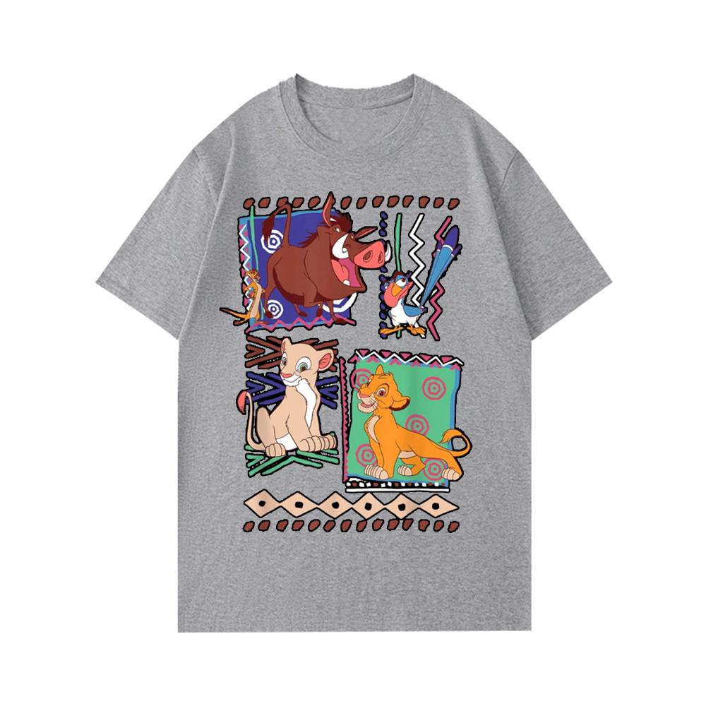 Disney Charming Lion King Mosaic T Shirt Unisex Couples Clothing Summer Cotton Short-Sleeved Parent-Child T-shirt Men Clothing